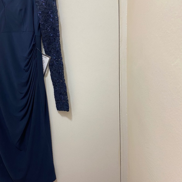 NWT BETSY & ADAM Sheer-Sleeve Navy Blue Dress - Size 6 - Picture 6 of 9